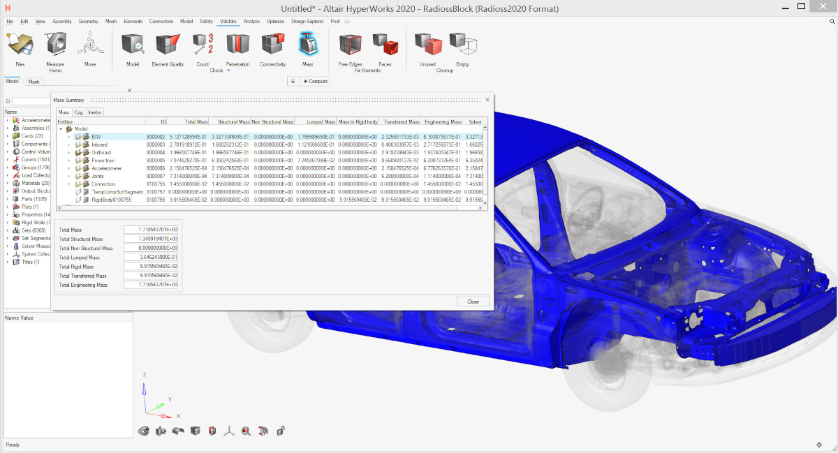 Hyperworks Merge Modelin kütle, ağırlık merkezi ve atalet bilgisini öğrenme | Altair ...