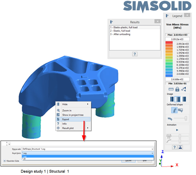 Altair SimSolid deforme şekli ssg veya stl olarak dışarı aktarma