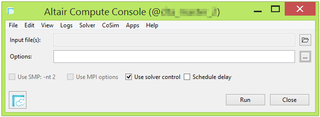 Altair Compute Console çözüm başlatma arayüzü