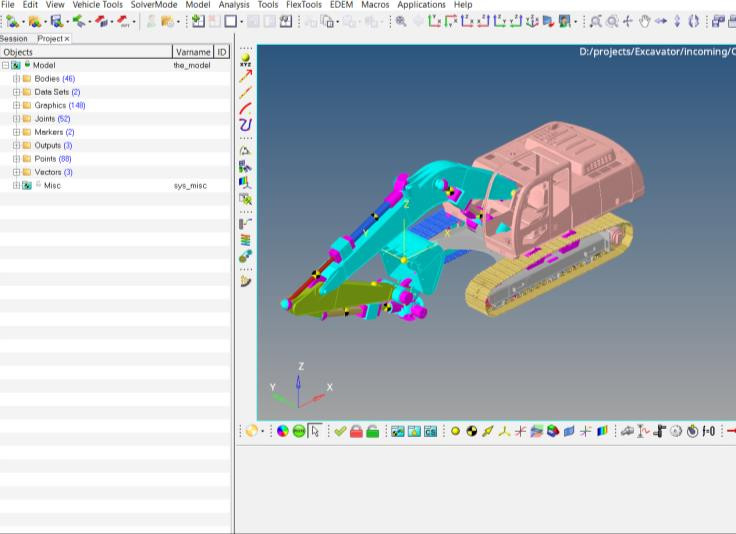Altair MotionView ekskavatör modeli