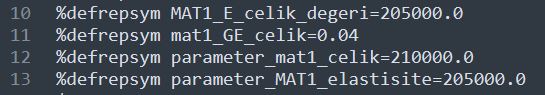 OptiStruct FEM dosyası parametre satırı